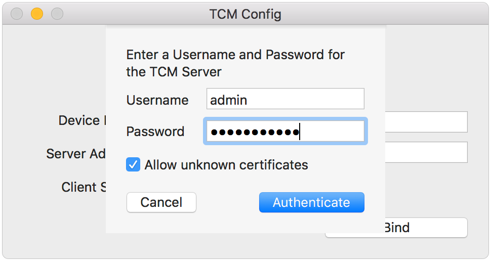 TCM Config Authentication
