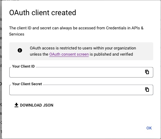 XCreds setup Google OAuth client