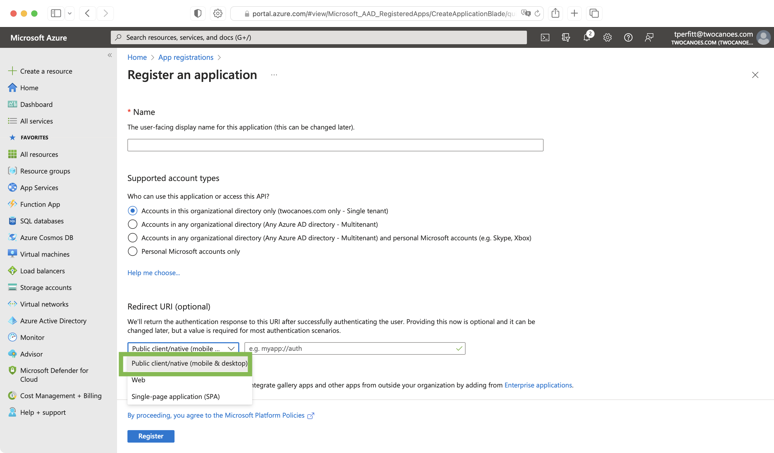 XCreds Azure register an application